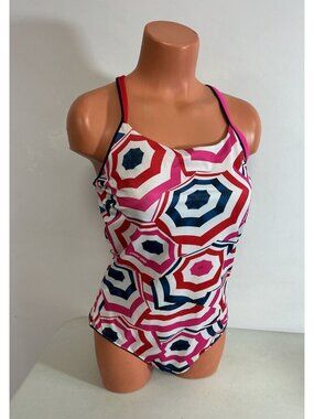 Lands End Pink Swimsuit One Piece Matching Rash Guard Top Womens Medium
